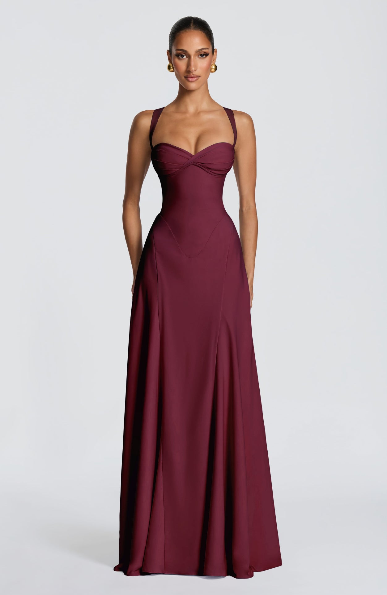 Womens Wide-Strap Knotted Waistline Long Dress