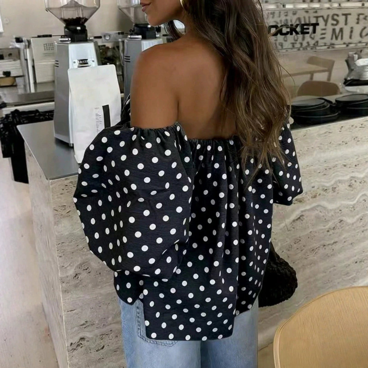 Off-shoulder Lantern-sleeve Short Top For Women