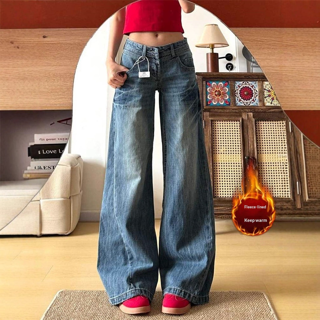 Women's American-style Washed Wide-leg Jeans