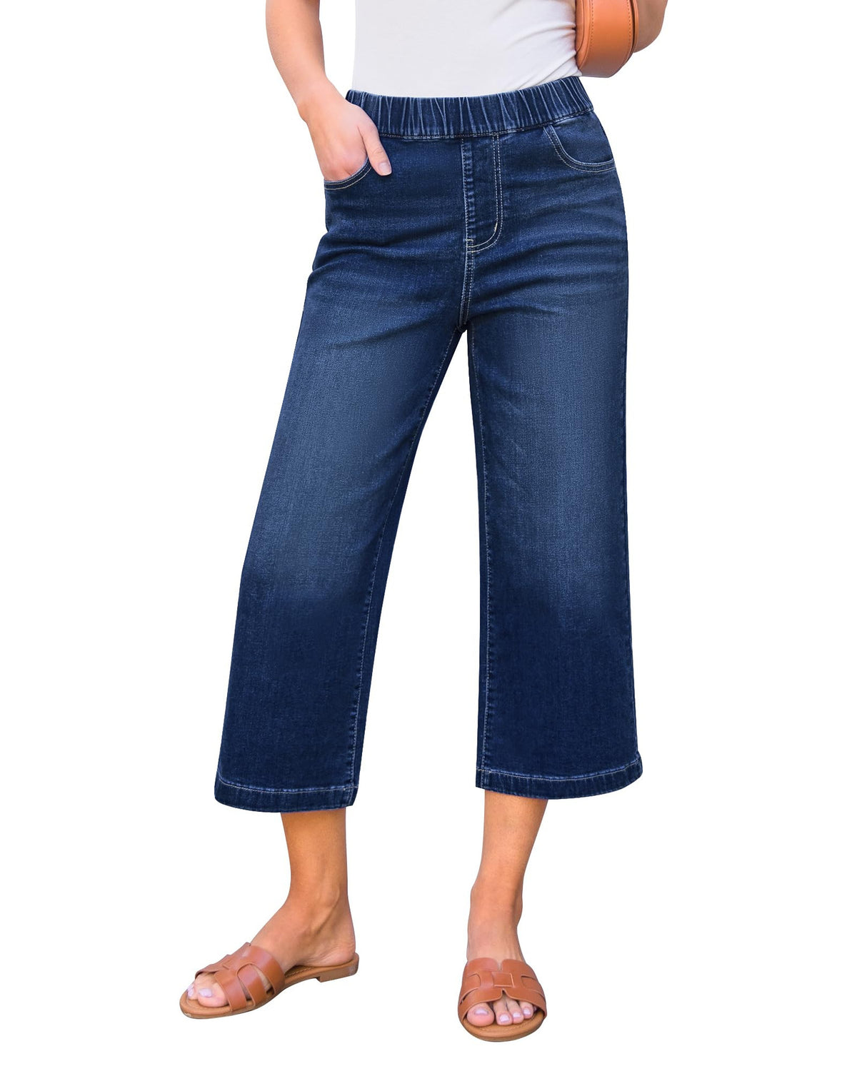 Fashionable Womens High-Waisted Straight-Leg Denim Pants