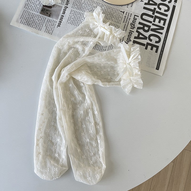 Lace Bow Light Mesh Girl Midsole Calf Pile Socks Women Solid Color