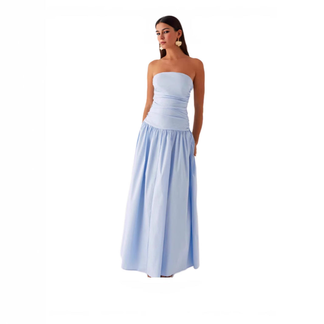 Strapless Pleated Patchwork Evening Dress For Women