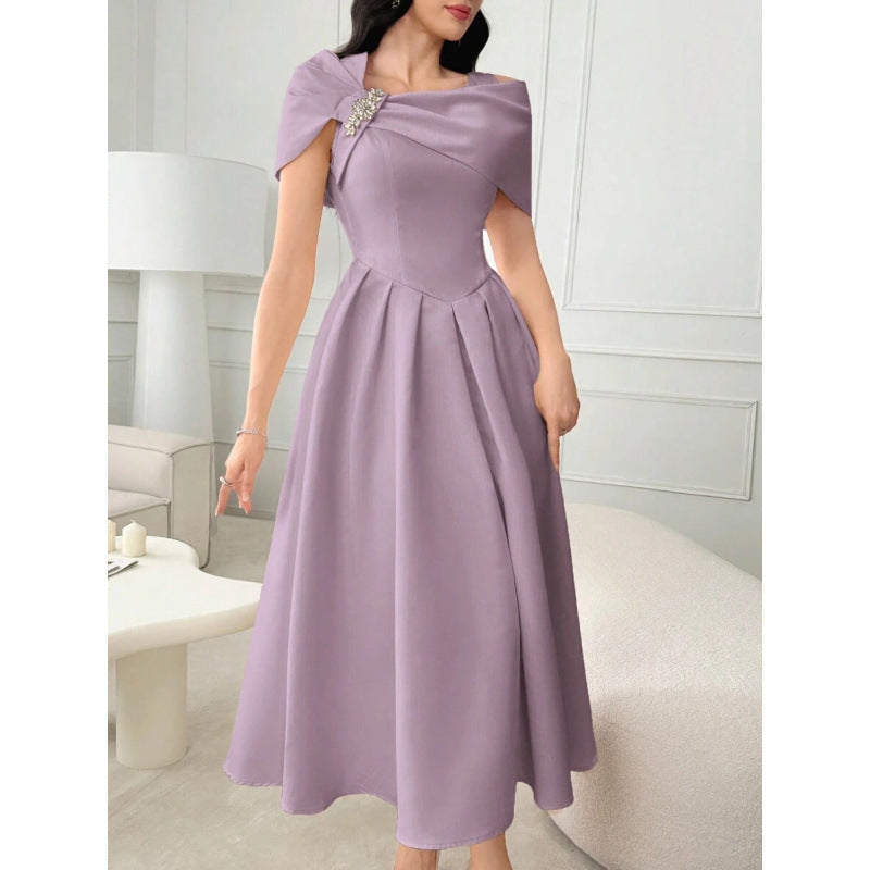Womens Slim-fit Elegant Off-shoulder Waist-cinching Dress