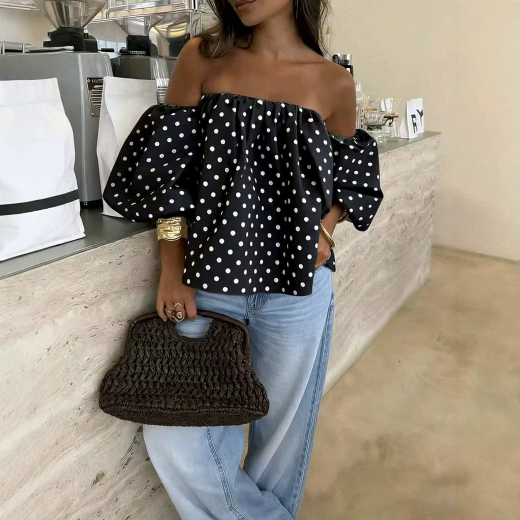 Off-shoulder Lantern-sleeve Short Top For Women