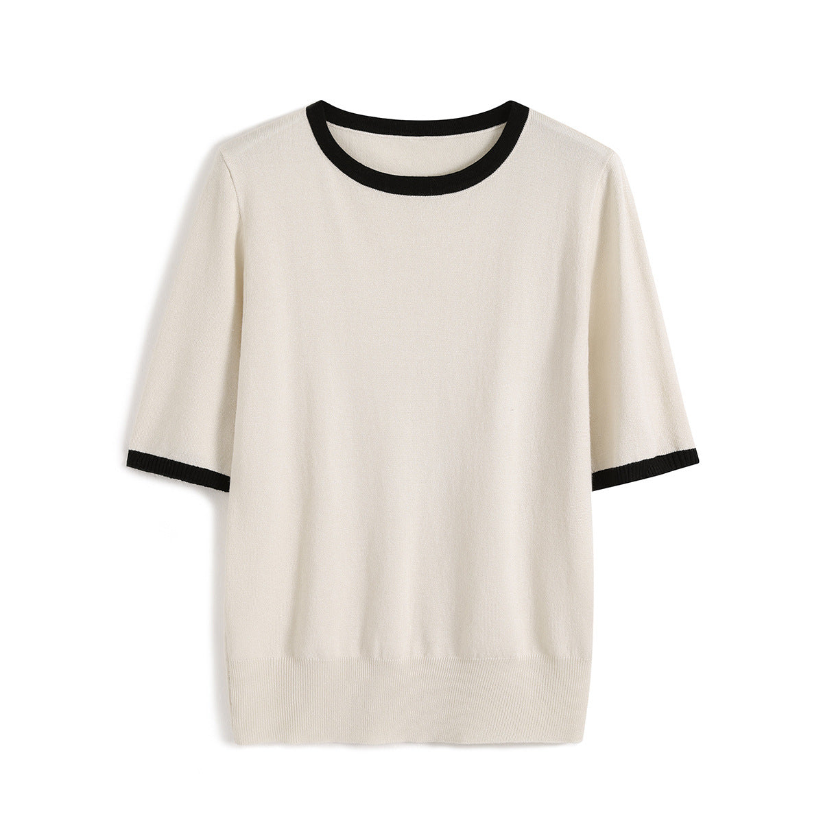 Color-blocked Three-quarter-sleeve Versatile Chic Base Top