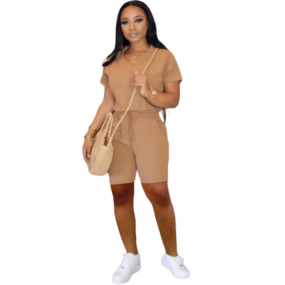 Fashionable Womens New Solid-Color Slim-Fit Set