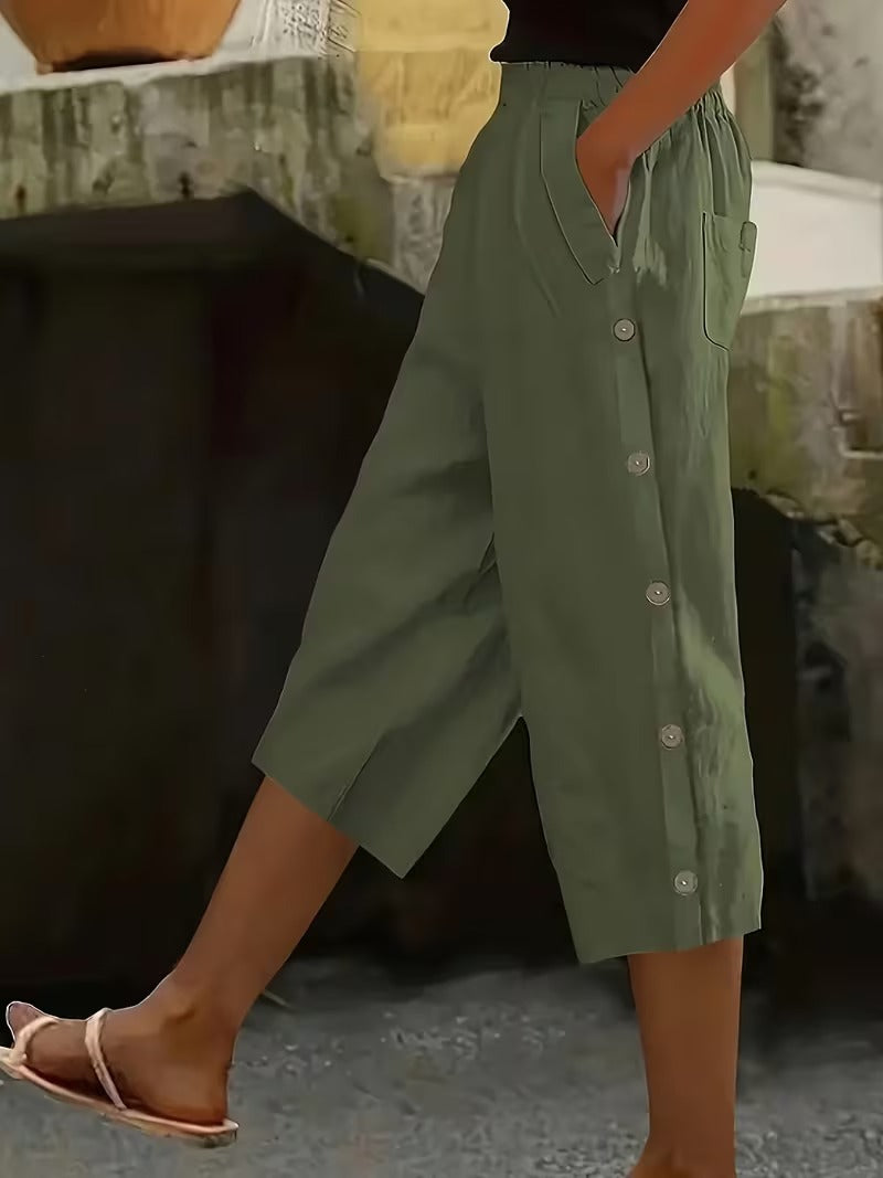 Solid-color High-waist Casual Pants Womens Loose-fitting And Versatile