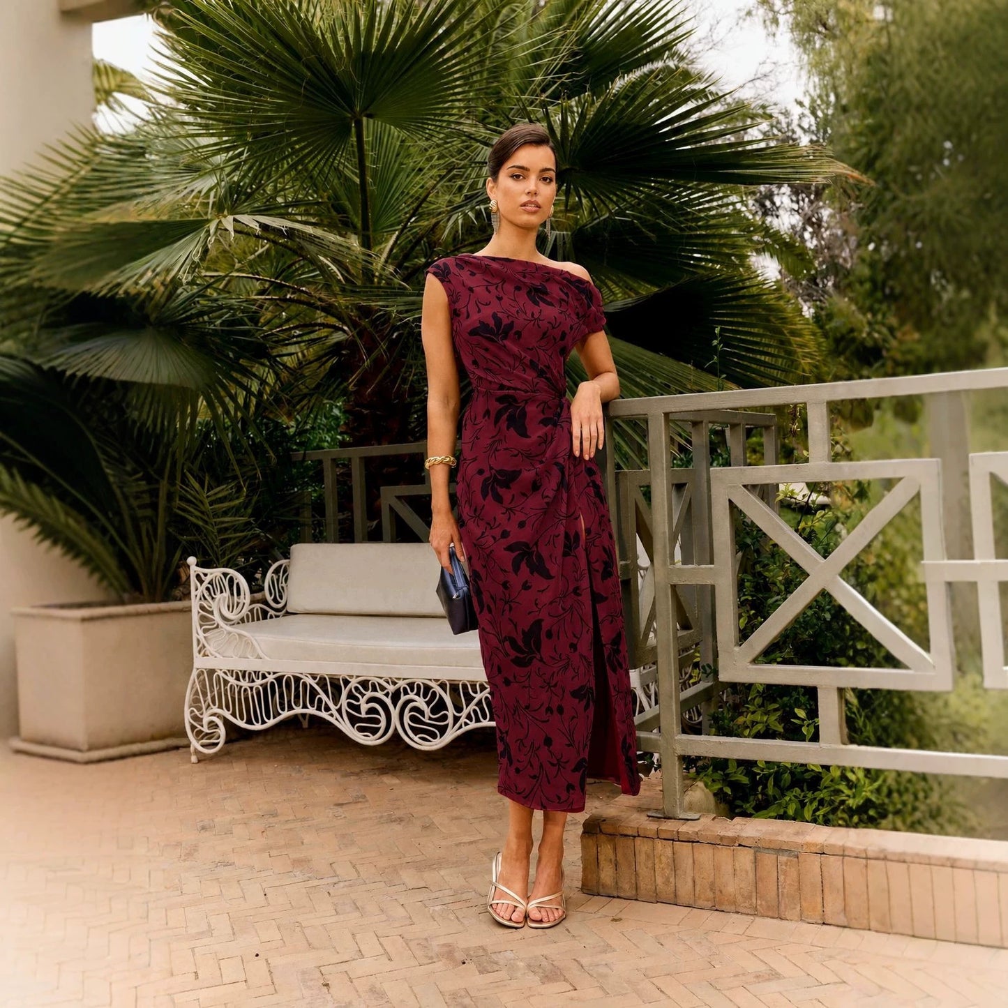 Women's Printed One-Shoulder Elegant Dress