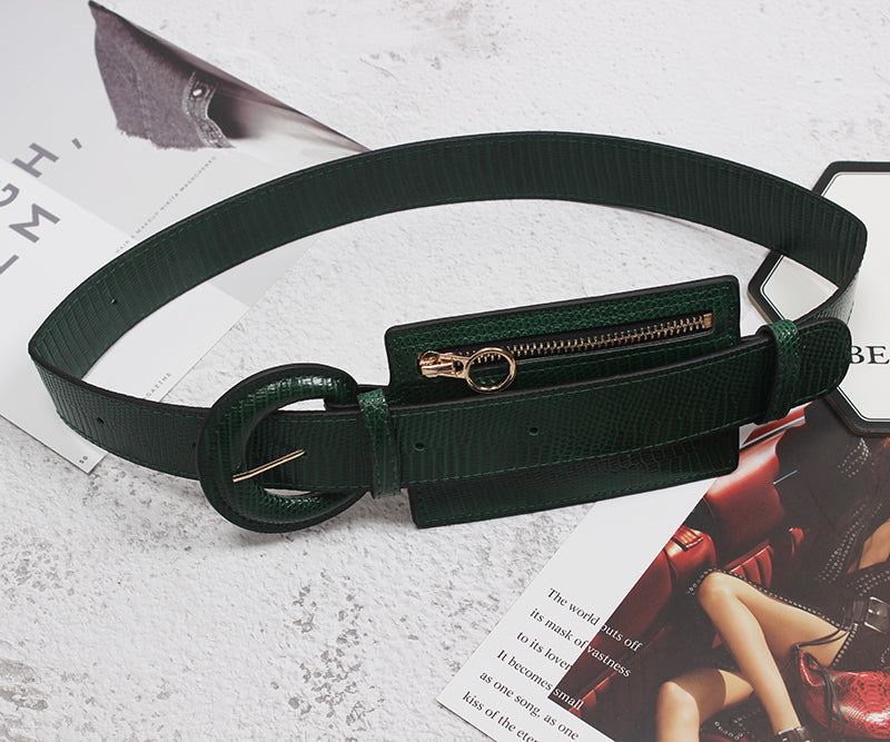 Leather Waist Belt with fashion stitching and zipper design
