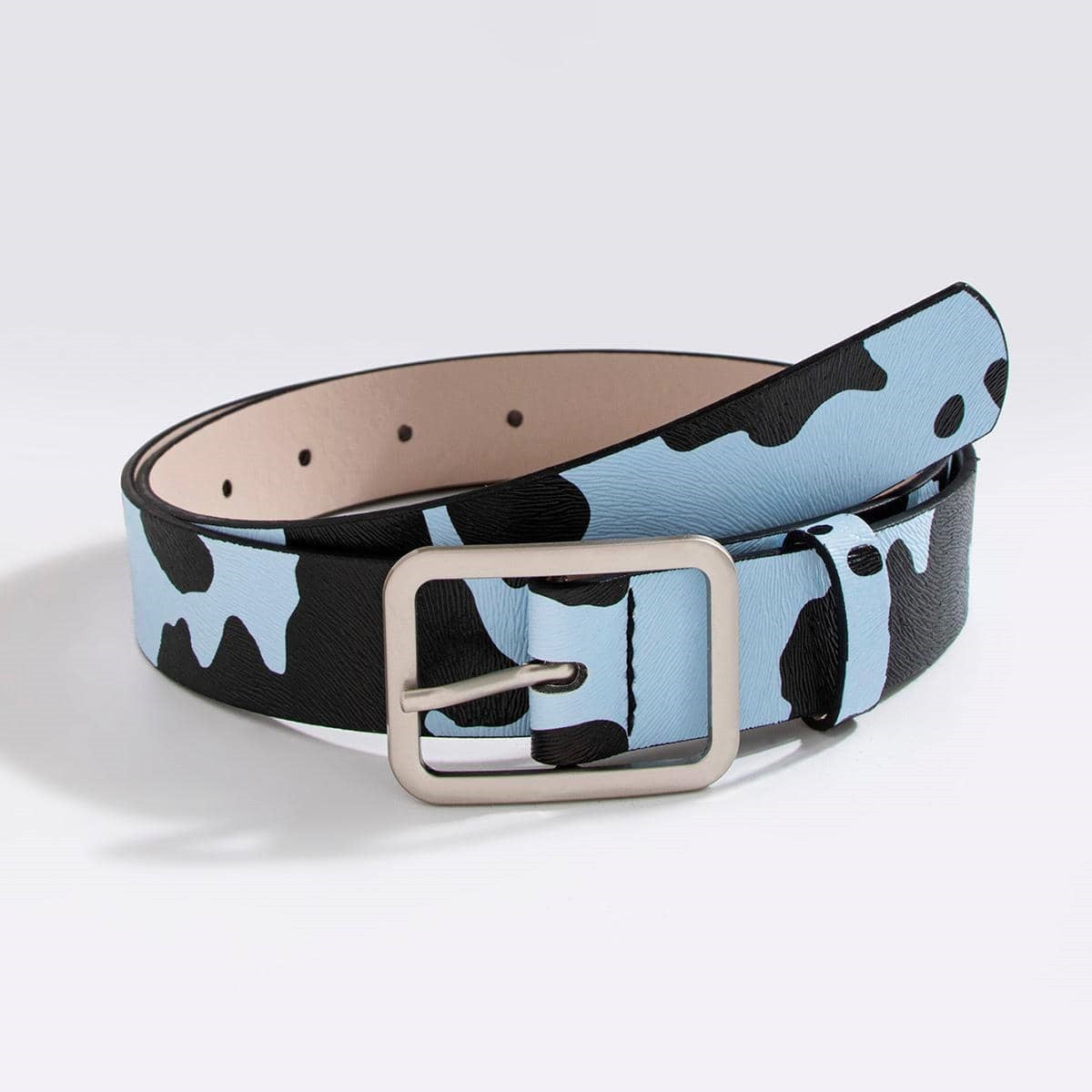 Black and White Cow Pattern Belt with Horsehair PU Design
