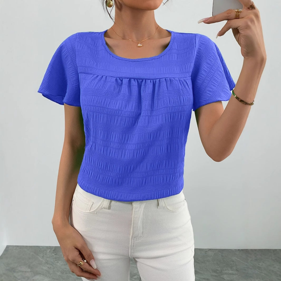 Short-sleeved Crew-neck Casual Yet Elegant Womens Top