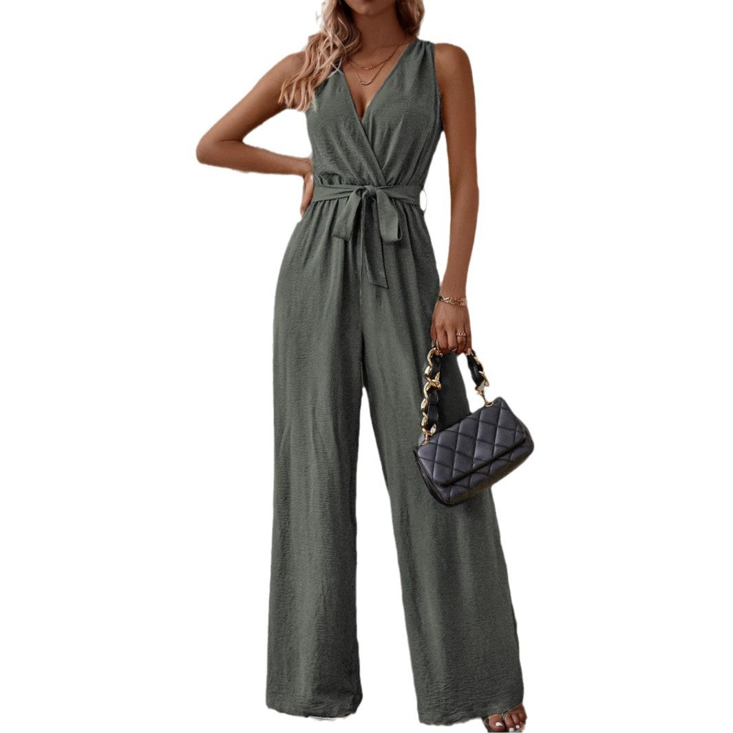 Strap High-Waist Sleeveless Jumpsuit Fashion Casual Set