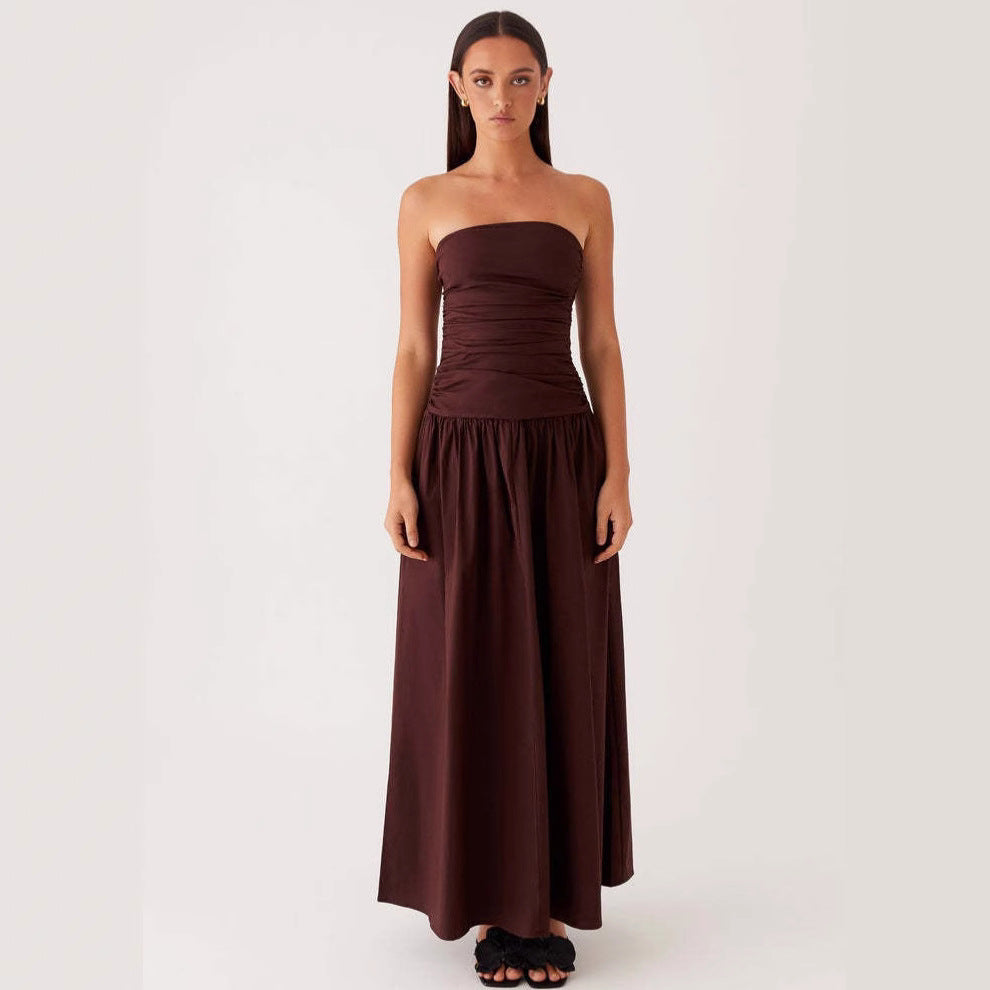 Strapless Pleated Patchwork Evening Dress For Women