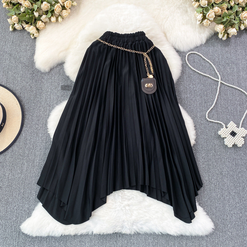 Elastic High-waist Pleated Skirt For Women