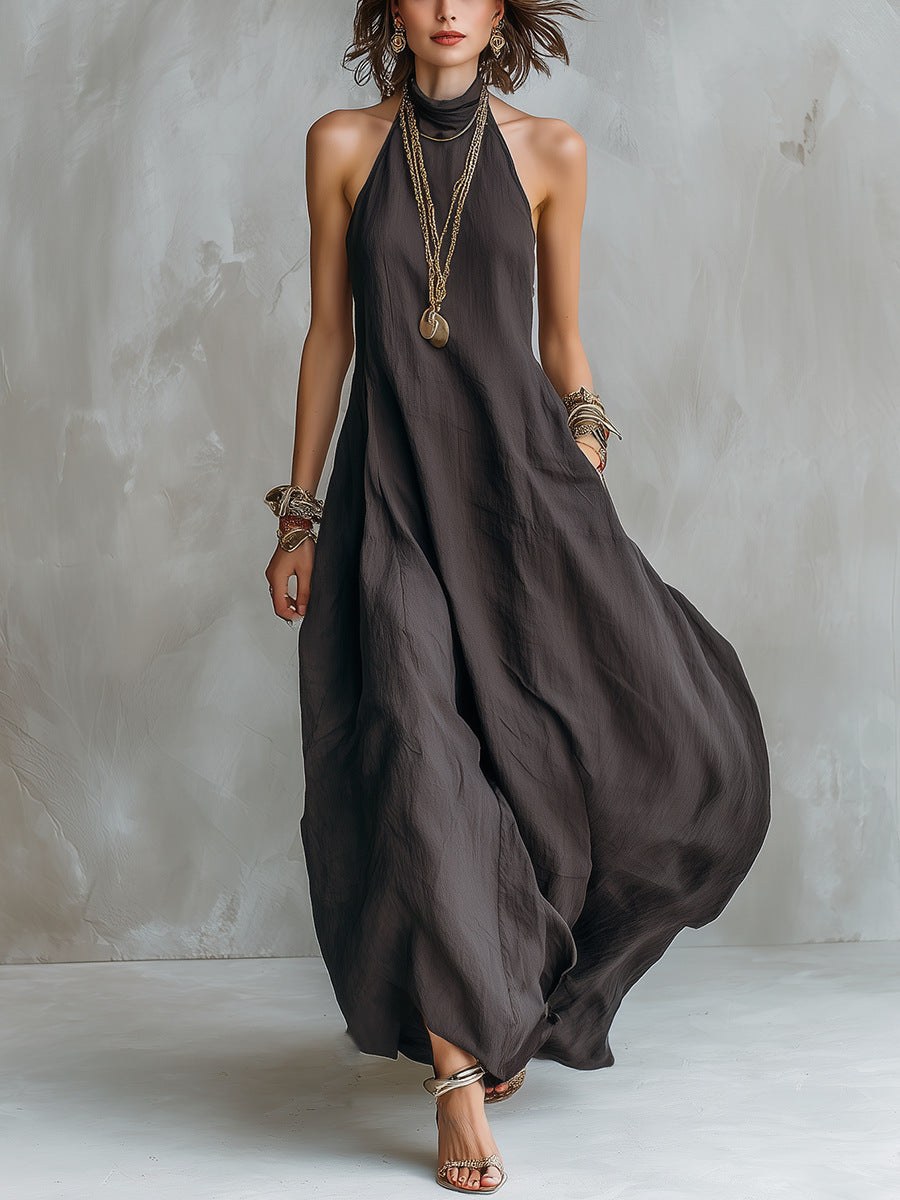 Off-shoulder Loose-fitting Maxi Womens Halterneck Dress