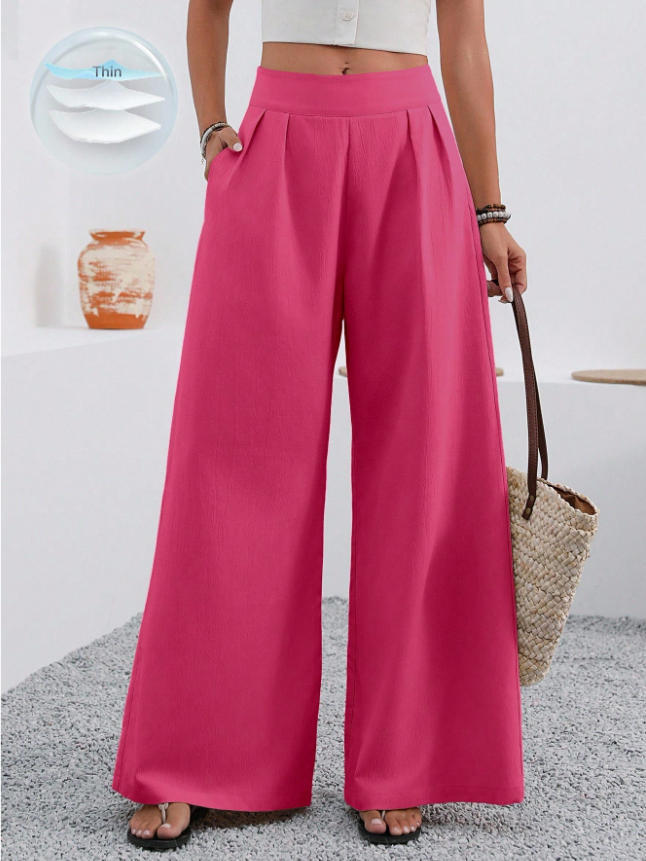 Pocketed High-waisted Fashionable Versatile Wide-leg Trousers Long Pants