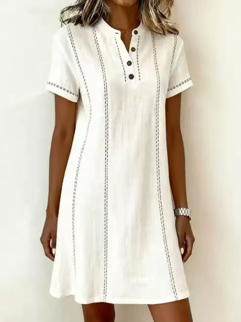 Loose-fitting Casual Printed Button-up Stand-collar Dress