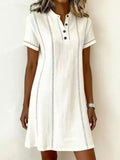 Loose-fitting Casual Printed Button-up Stand-collar Dress