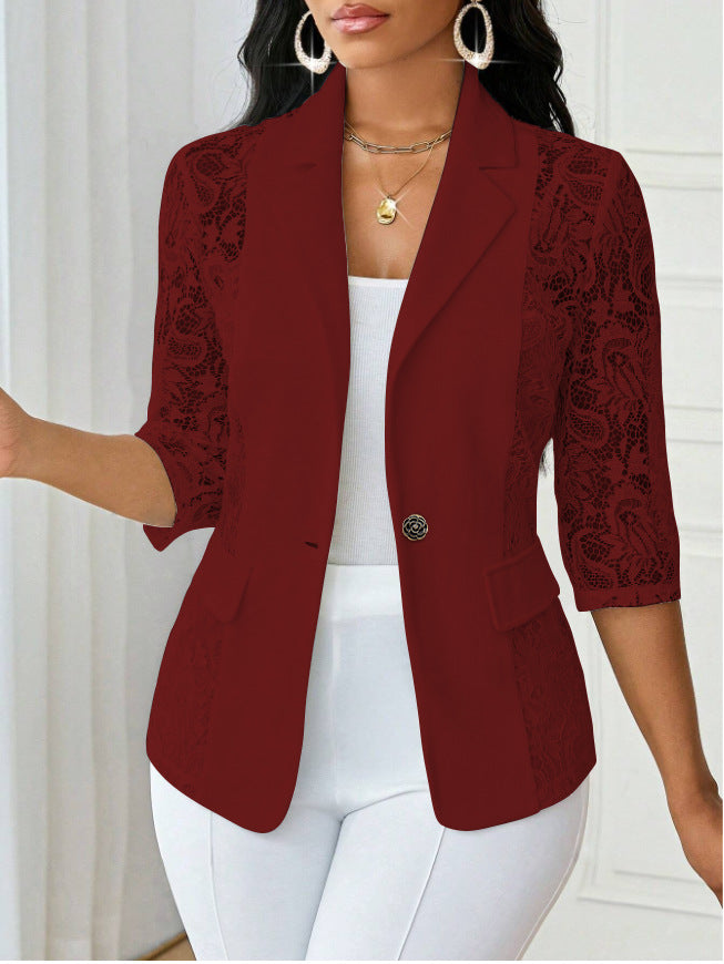 Lightweight Halflacepatched Singlebreasted Blazer Top