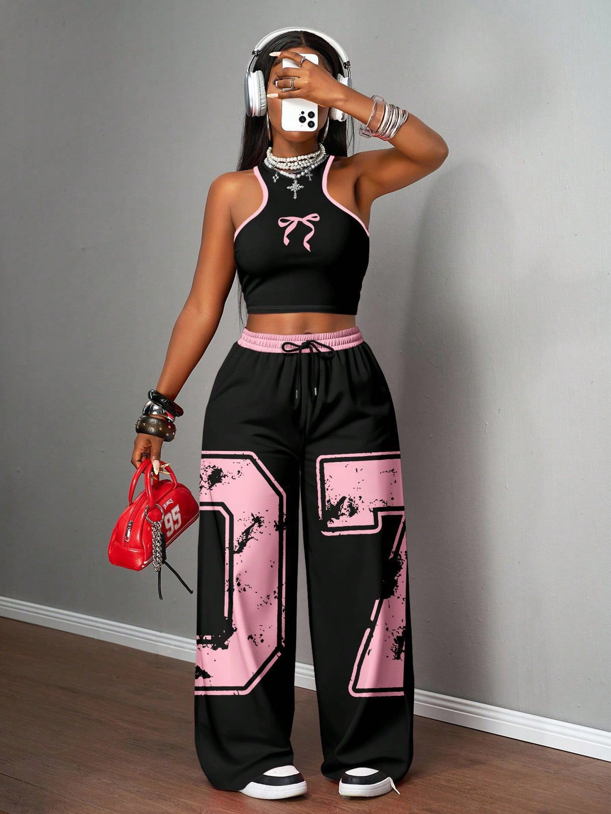 Printed Tank Top  Casual Wide-leg Pants Set