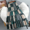 Ethnic-style Color-block Printed Midi Skirt