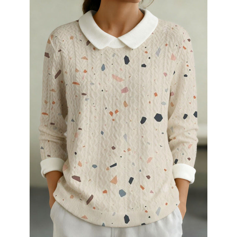 Womens Fashionable Printed Lapel Long-sleeve