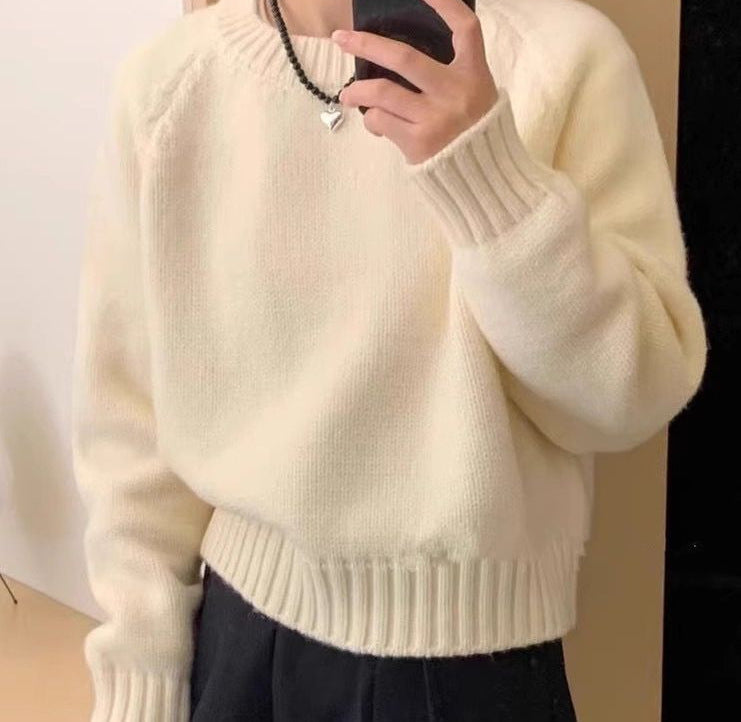 Womens Relaxed-fit Simple Crew-neck Long-sleeve Sweater