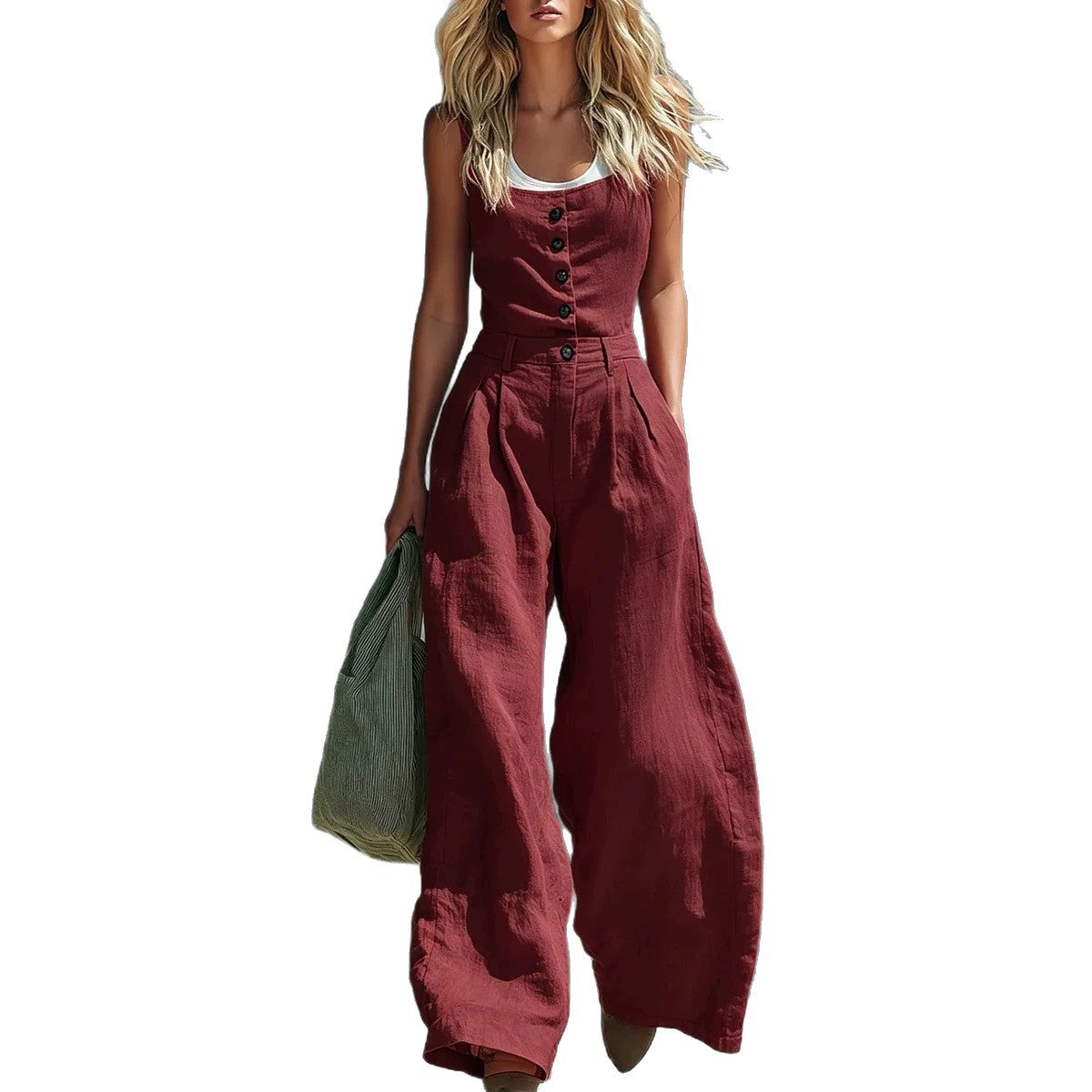 Womens Retro High-Waisted Wide-Leg Jumpsuit