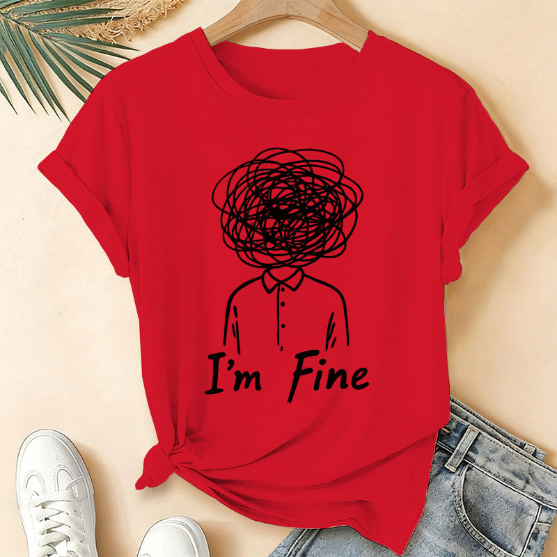 I'm Fine Creative Printed Loose Short-Sleeve