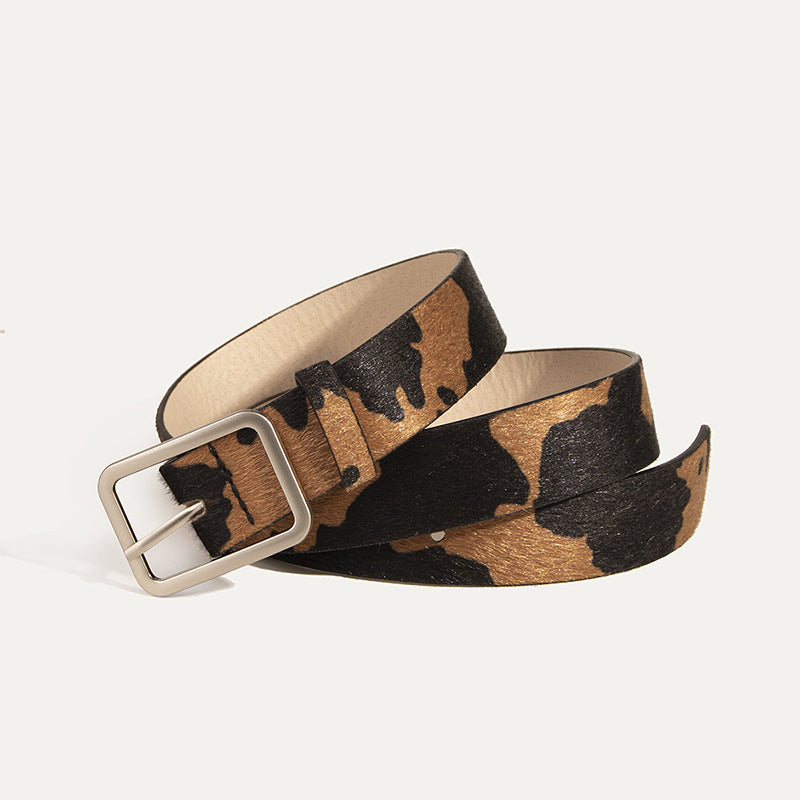 Black and White Cow Pattern Belt with Horsehair PU Design