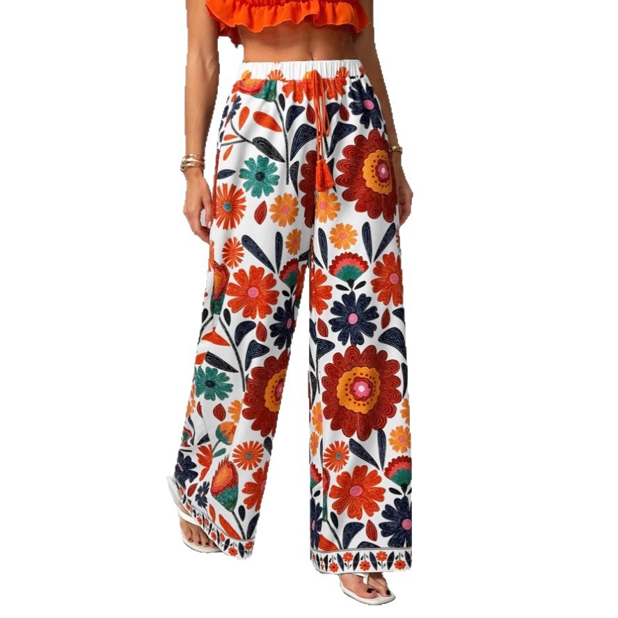 Bohemian-style Tropical Loose-fit Womens Trousers