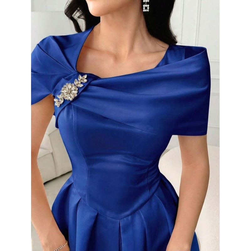 Womens Slim-fit Elegant Off-shoulder Waist-cinching Dress