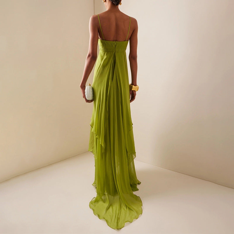 Irregular-design Solid-color Long Dress For Women