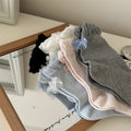 Coquette Ruffle Cuff Crew Socks, Sheer Bow Embellished Mid-Calf Socks, Women's Sweet Balletcore Socks In Pastel & Neutral Tones