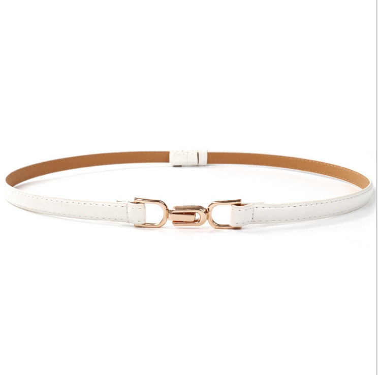 A Pair Of Buckles Belt Womens Fine Decoration Dress Matching in white and brown with alloy buckles.