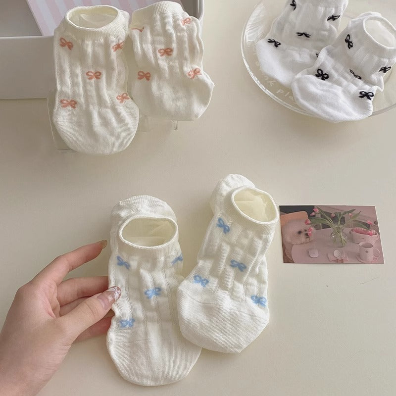 Coquette Bow Print No-Show Socks, Anti-Slip Invisible Socks With Ribbed Texture, Women's Cute Low-Cut Socks For Sneakers & Flats