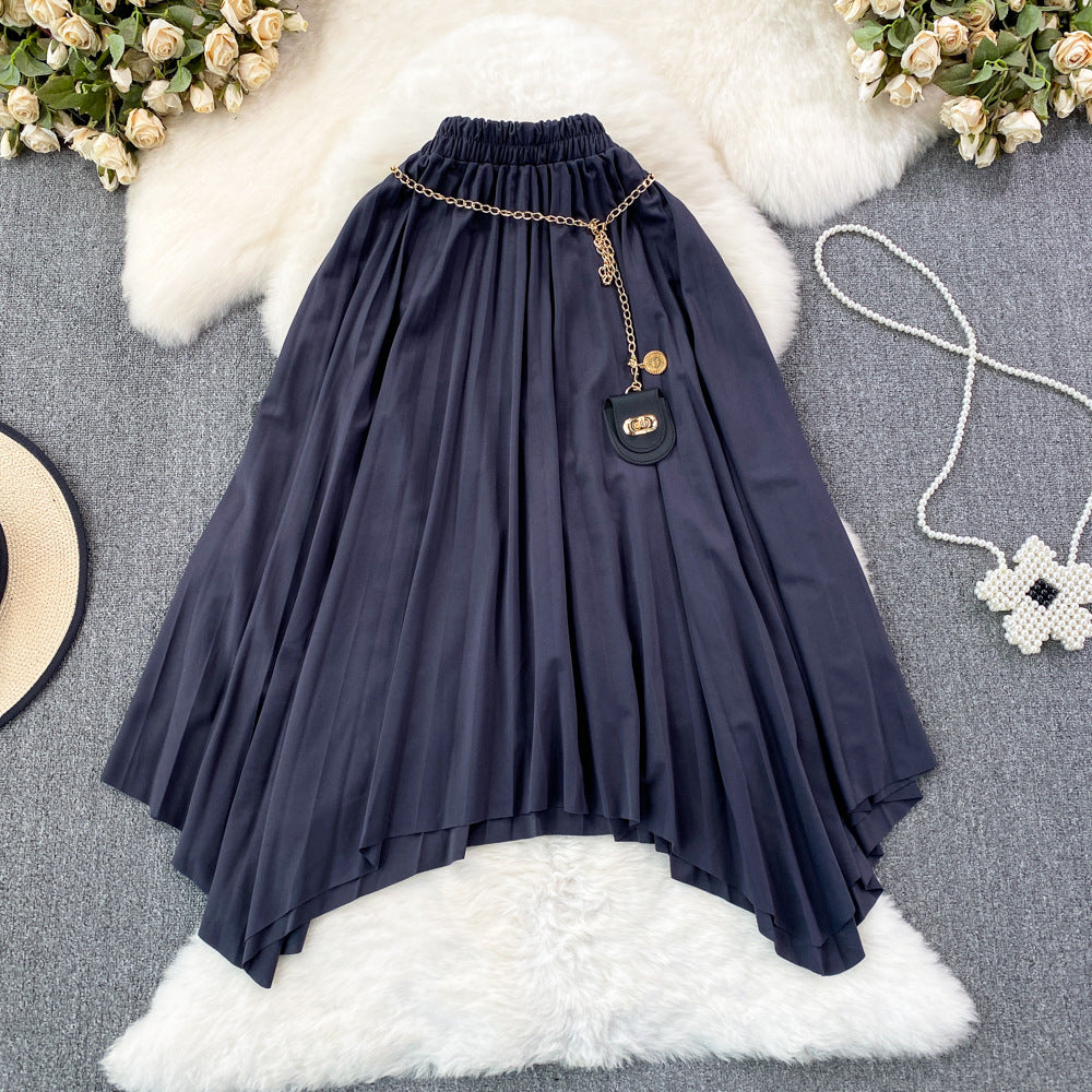 Elastic High-waist Pleated Skirt For Women