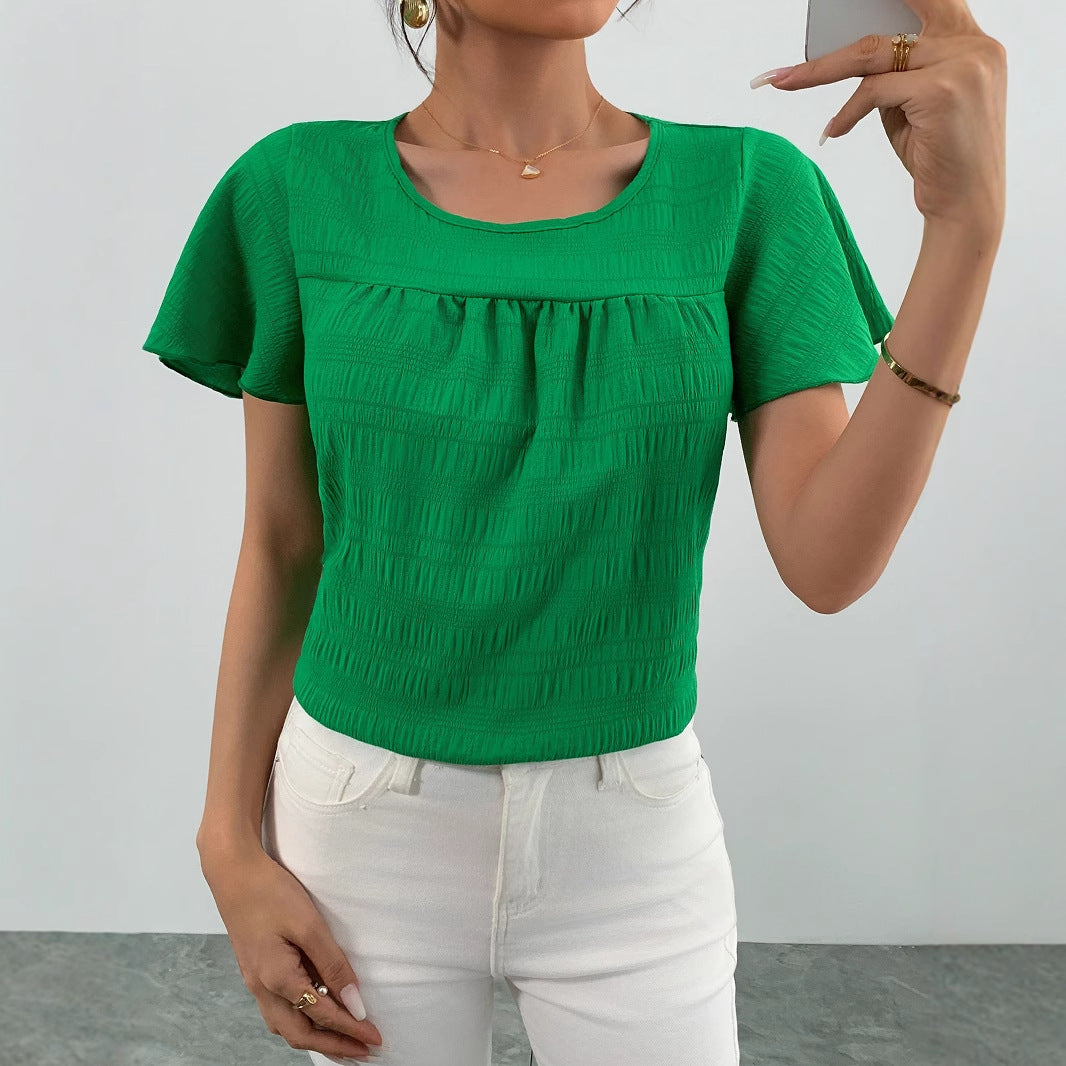 Short-sleeved Crew-neck Casual Yet Elegant Womens Top