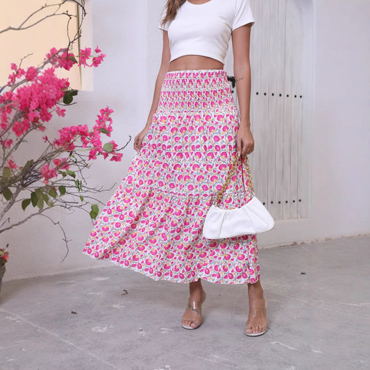Bohemian Resort-Style Sweet Printed Maxi Skirt