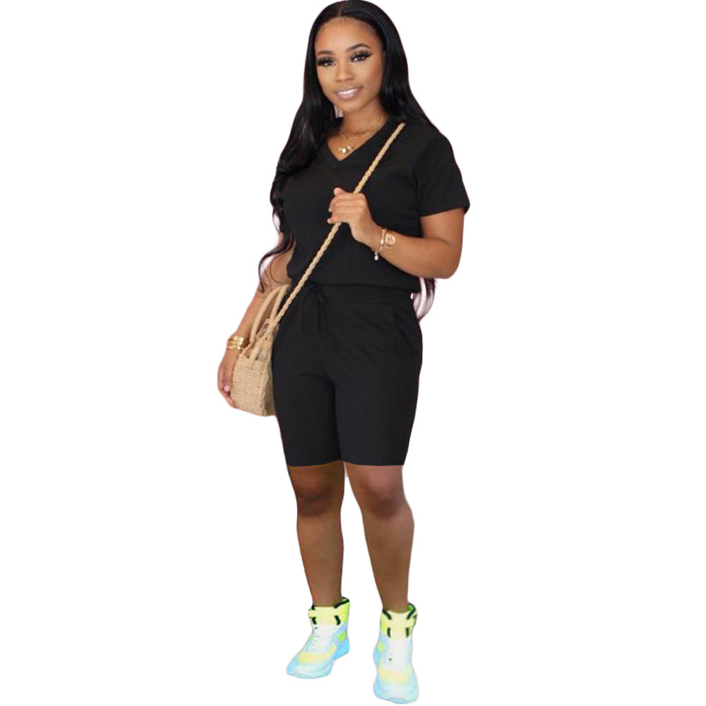 Fashionable Womens New Solid-Color Slim-Fit Set