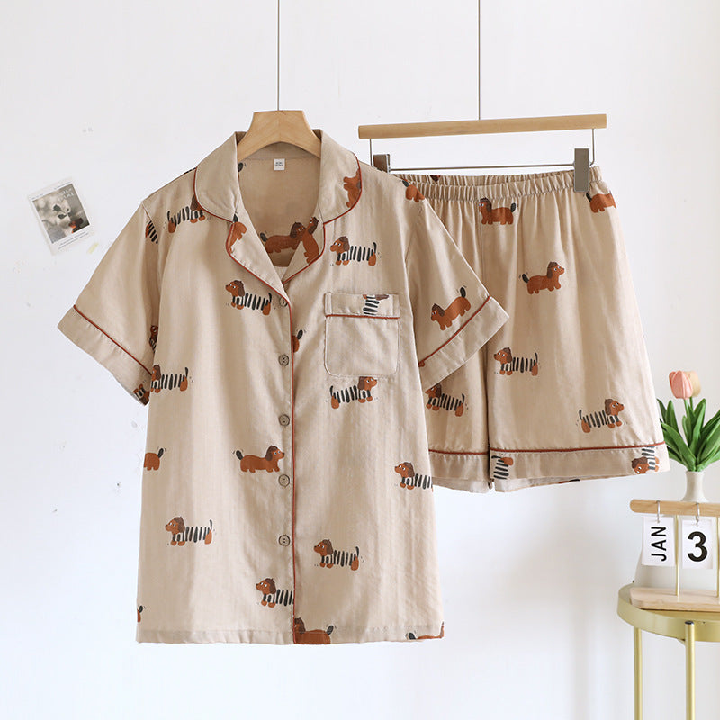 Couples Pajamas Youth Summer Thin Cartoon Short-Sleeve Short-Set