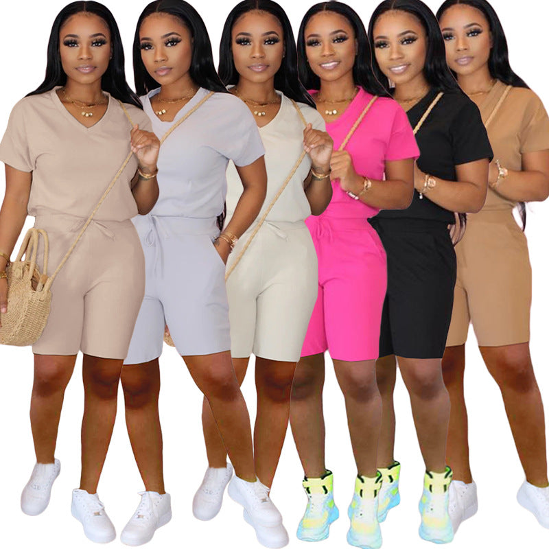 Fashionable Womens New Solid-Color Slim-Fit Set