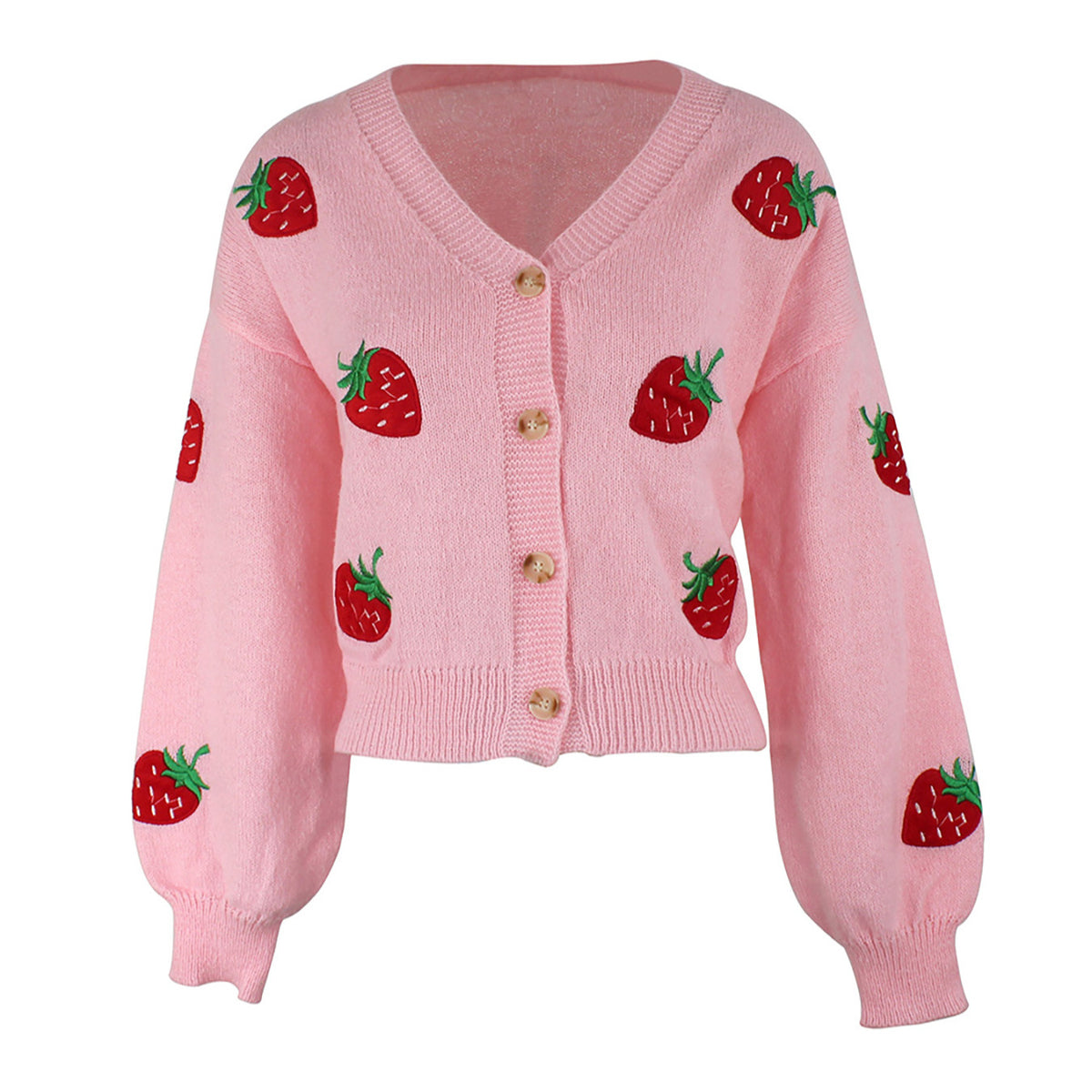 Long-sleeve Cardigan With Strawberry Embroidery Springautumn Jacket