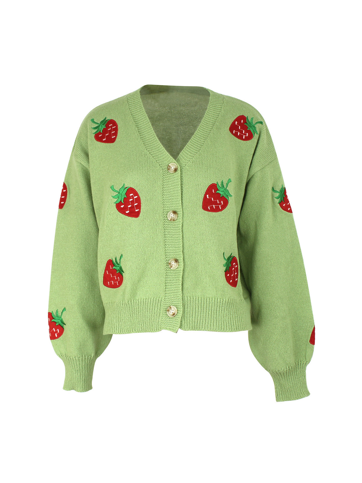 Long-sleeve Cardigan With Strawberry Embroidery Springautumn Jacket