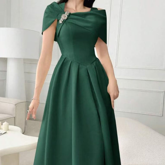Womens Slim-fit Elegant Off-shoulder Waist-cinching Dress