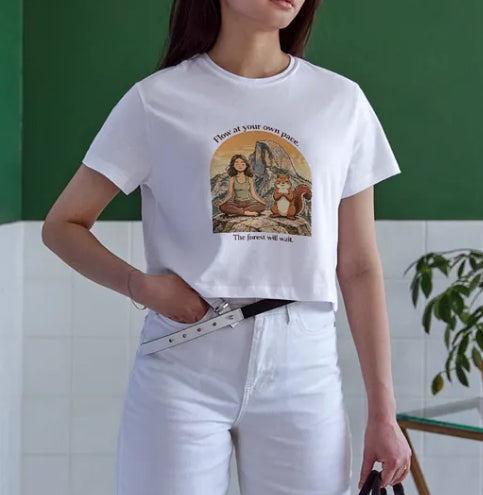 Yoga Squirrel Graphic T-Shirt Flow At Your Own Pac  Meditation Tee Aesthetic Vintage Mountain Nature Shirt For Mindfulness  Zen Lovers
