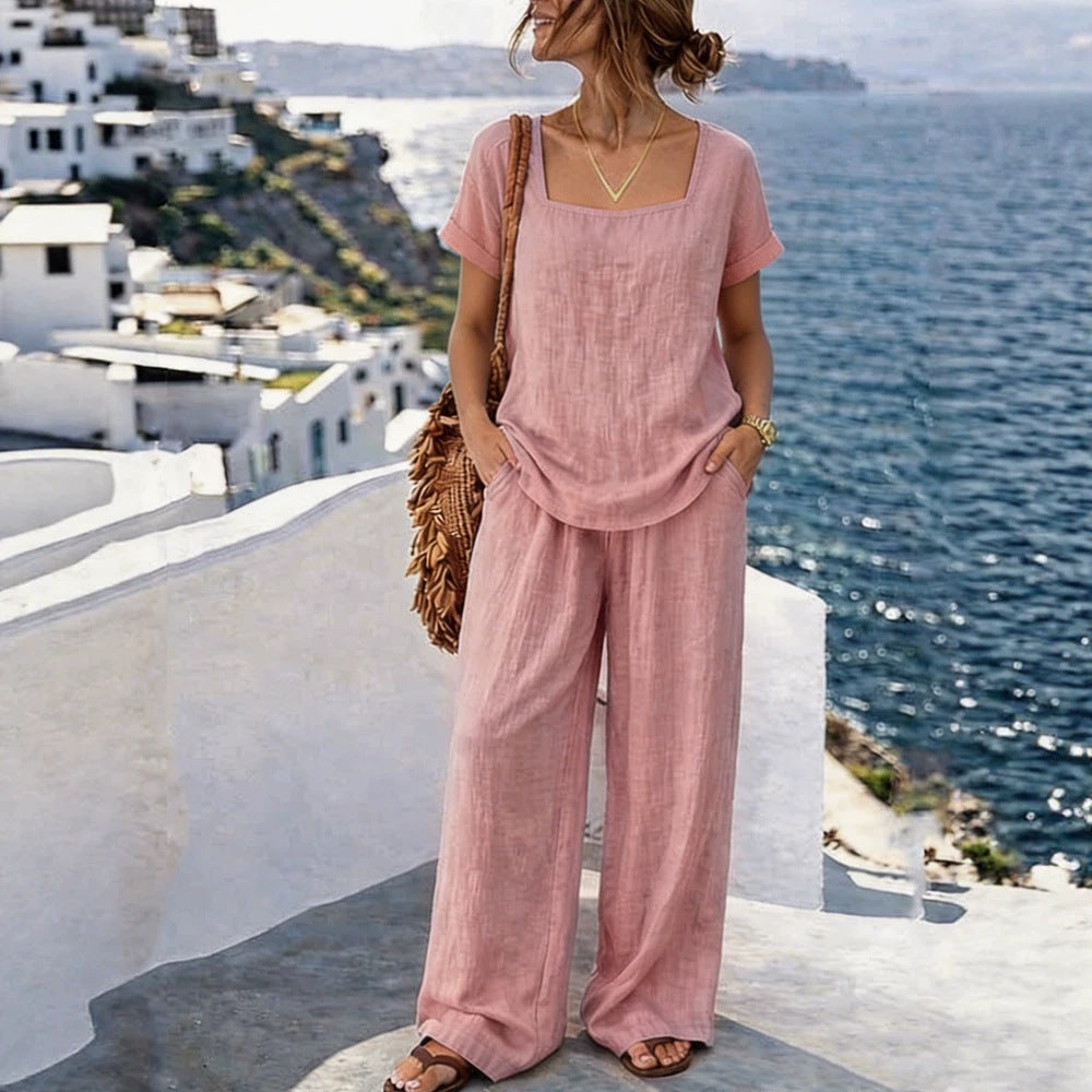 Women's Square-Neck Short-Sleeve Pantsuit