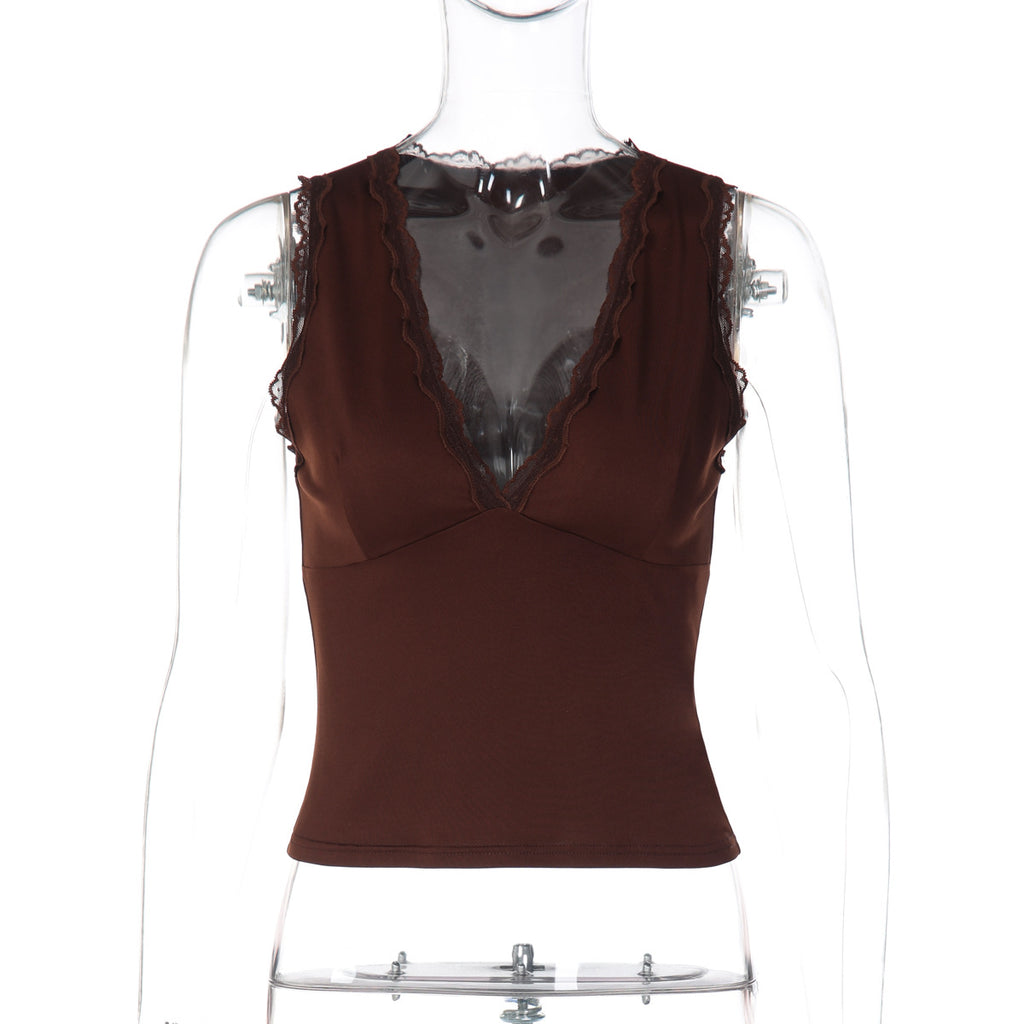 Lace-trimmed Deep-V Sleeveless Camisole For Women