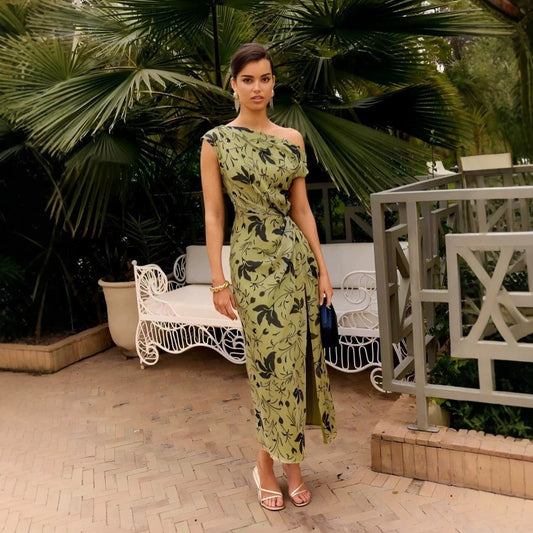 Women's Printed One-Shoulder Elegant Dress