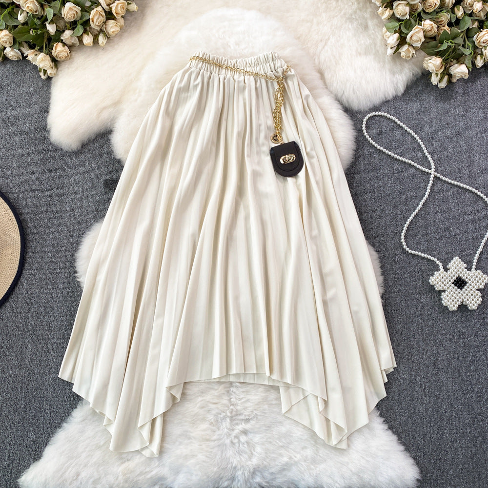 Elastic High-waist Pleated Skirt For Women